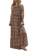 Botanical Print Shirred Bodice Tiered Flowy A-Line Maxi Dress